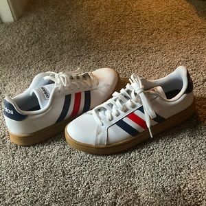 Adidas Grand court White/Trace Blue/Active Red mens size 9